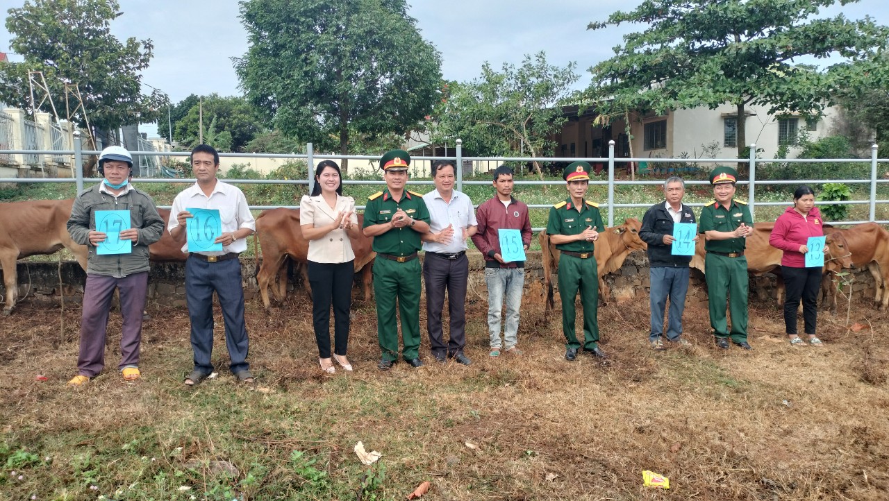 Trung đoàn 719 – Binh đoàn 16  Hỗ trợ bò giống cho hộ nghèo tại 02 xã Bom Bo và Đường 10 huyện Bù Đăng.